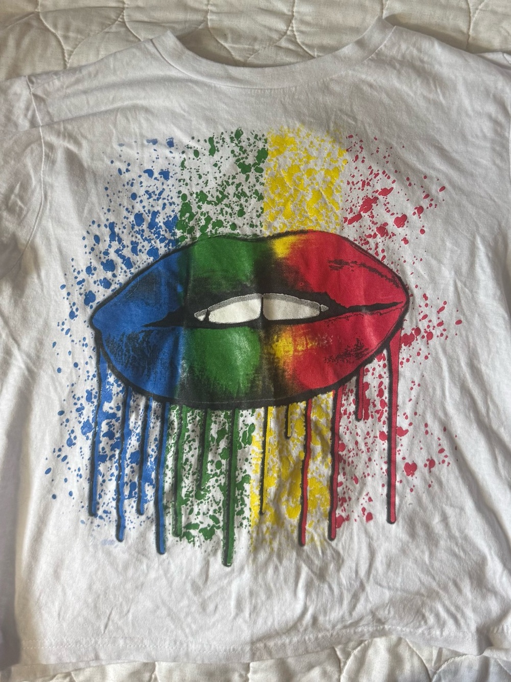 On Fire Multicolor Drip Lips Art Print in Blue, Green, Yellow, Red